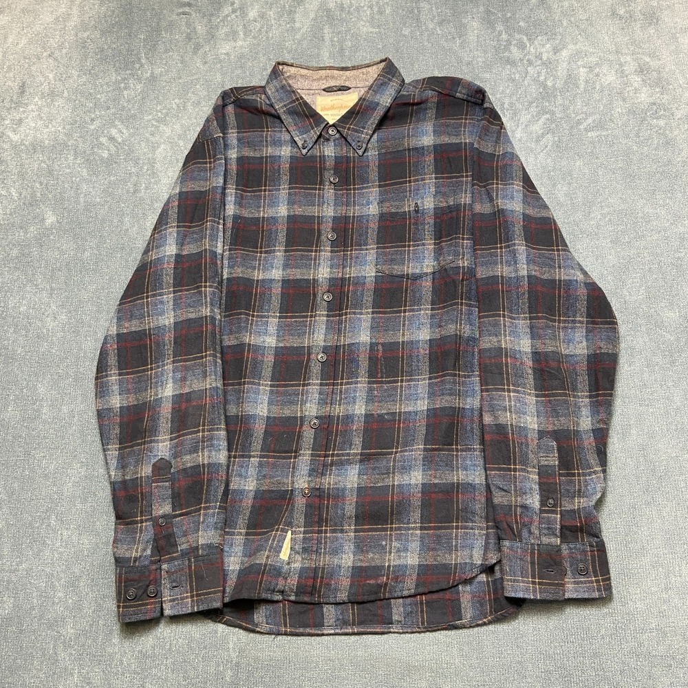 Weatherproof Vintage Flannel Shirt Men 2XL Blue Gray Plaid Long Sleeve Button Up